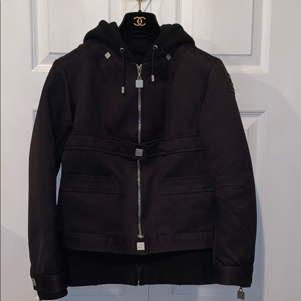 Auth Chanel Paris Couture CC Blouson black 2PC classic jacket couture runway